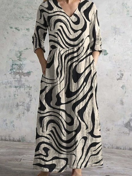 

Women Floral V Neck Long Sleeve Comfy Vintage Maxi Dress, Khaki, Maxi
