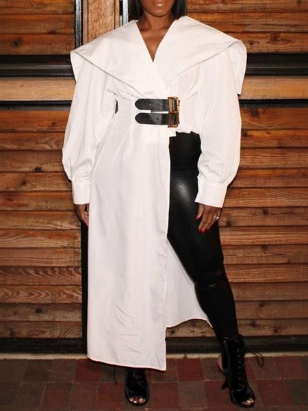 

Urban Plain Shawl Collar Balloon Sleeve Shirt, White, Blouses and Shirts