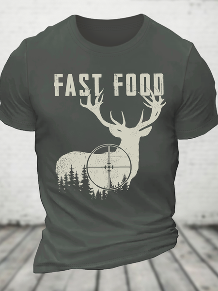 

Fast Food Deer Funny Joke Hunting Shirt Cotton T-Shirt, Deep gray, T-shirts