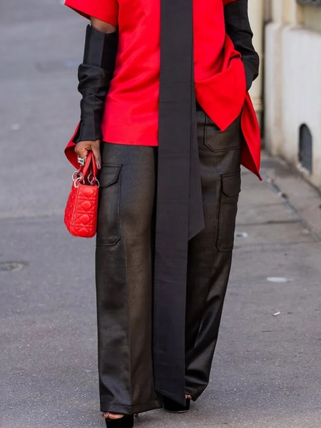 Casual Plain Pockets Straight Pants, Black, Pants