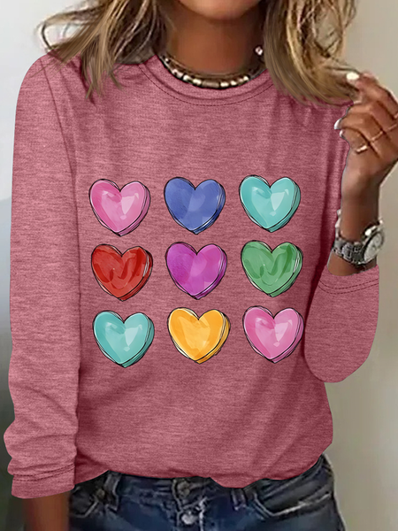 

Crew Neck Long Sleeve Heart/Cordate Regular Medium Elasticity Loose Blouse For Women, Watermelon, T-shirts