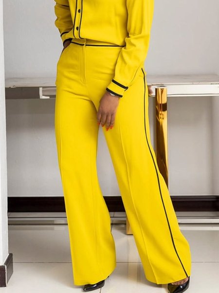 Urban Color Block Straight Fashion Pants, Yellow, Pants