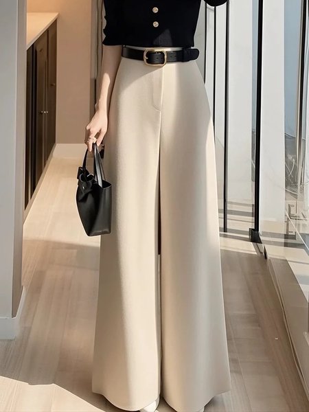 

Urban Plain Wide Leg Pants No Belt, Apricot, Pants