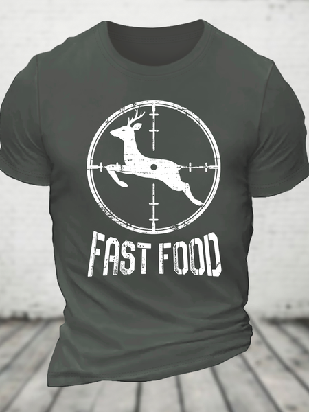 Men's Funny Fast Food Hunting Tee Cotton T-Shirt, Deep gray, T-shirts
