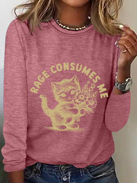 

Crew Neck Long Sleeve Text Letters Regular Medium Elasticity Loose Blouse For Women, Watermelon, T-shirts