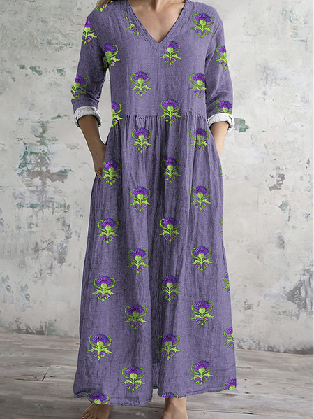 

Women Floral V Neck Long Sleeve Comfy Vintage Maxi Dress, Light purple, Maxi