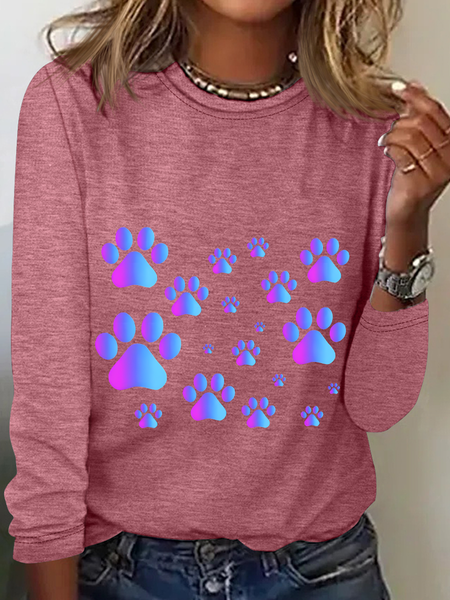 

Purple Blue Ombre Pawprint Pattern Casual Long Sleeve Shirt, Watermelon, Long sleeves