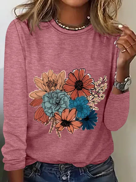 

Floral Casual Long Sleeve Shirt, Watermelon, Long sleeves