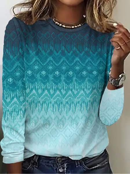Abstract Line Casual Long Sleeve Shirt, Lake blue, Long sleeves