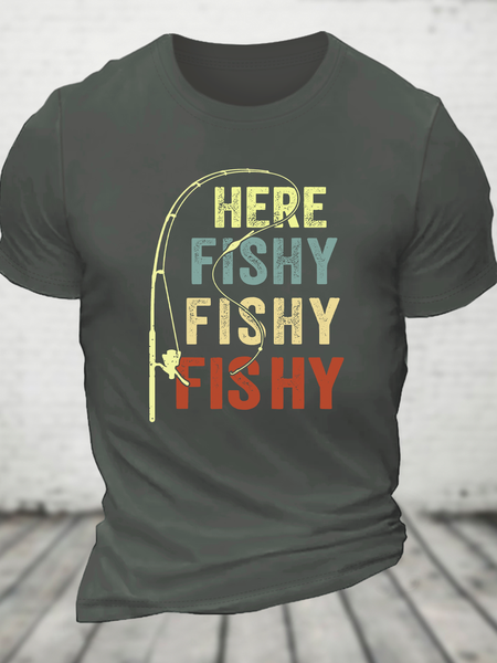Here-Fishy Cotton T-Shirt, Deep gray, T-shirts