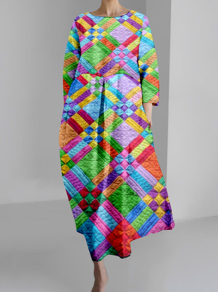 

Women Plaid Crew Neck Long Sleeve Comfy Vintage Maxi Dress, As picture, Dresses