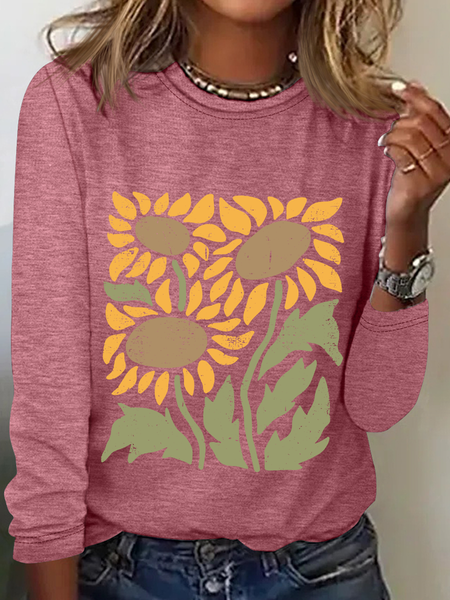 

Retro Sunflower Casual Long Sleeve Shirt, Watermelon, Long sleeves