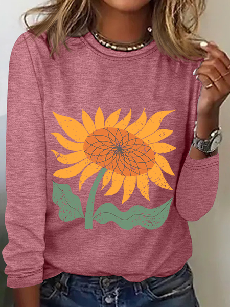 

Boho Sunflower Casual Long Sleeve Shirt, Watermelon, Long sleeves