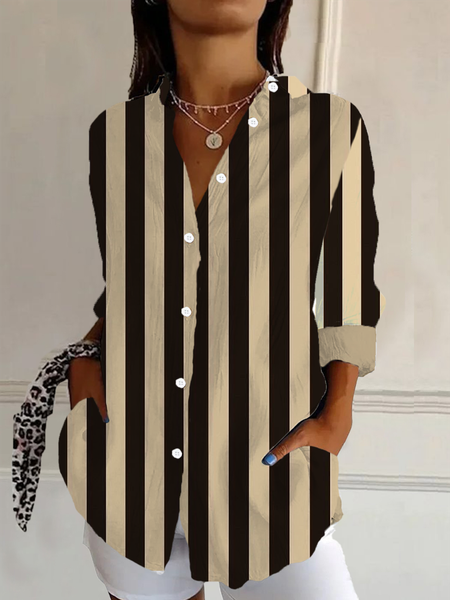 

Women's Long Sleeve Shirt Spring/Fall As Picture Striped Shirt Collar Daily Going Out Casual Top, Blouses