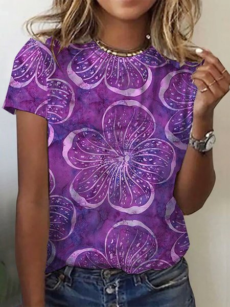 

Women's Short Sleeve Tee T-shirt Summer Floral Crew Neck Casual Top, Purple, T-Shirts