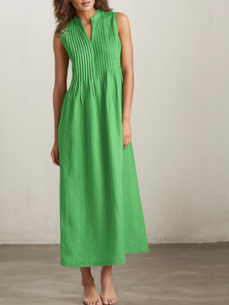

Linen Plain Crew Neck Maxi Dress, Green, Maxi Dresses