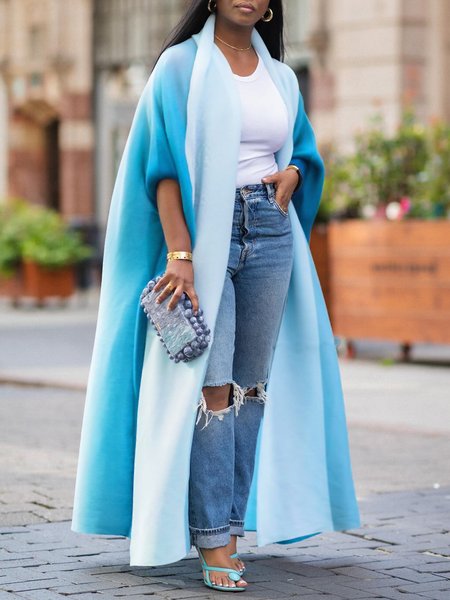 

Vacation Raglan Sleeve Gradient Pattern Shawl Collar Kimono, Blue, Kimonos