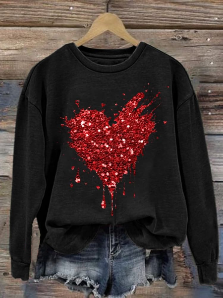 

Casual Crew Neck Heart/Cordate Sweatshirt Printing, Black, Hoodies & Sweatshirts
