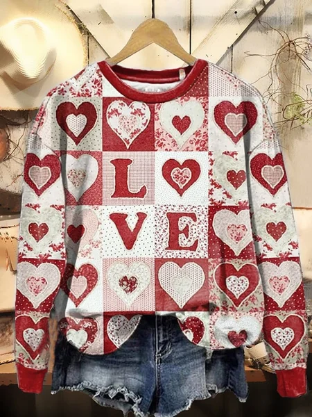 

Women's Crew Neck Heart/Cordate Printing Casual Spring/Fall Long Sleeve Sweatshirt, As picture, Sweatshirts & Hoodies