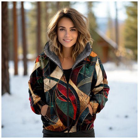 

Women's Geometric Thicken Loose Jacket, Multicolor, Outerwear
