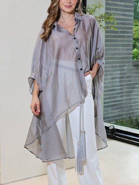 

Casual Irregular Craftsmanship Loosen Shirt, Gray, Blouses and Shirts