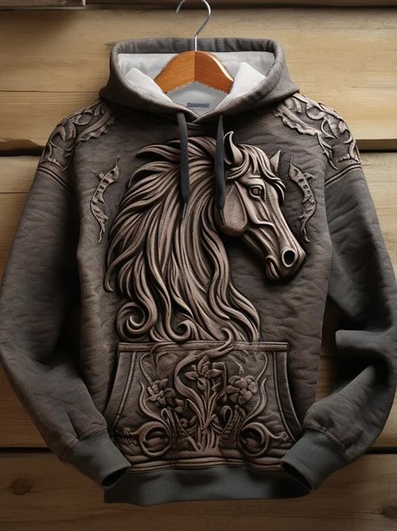 

Men's Vintage Horse Print Hoodie, Brown, Hoodies&Sweatshirts