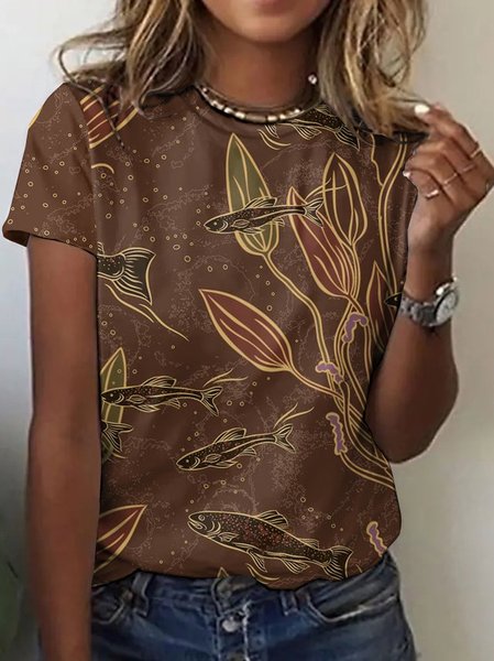 

Vintage Animal Crew Neck Short Sleeve T-shirt, Brown, T-shirts