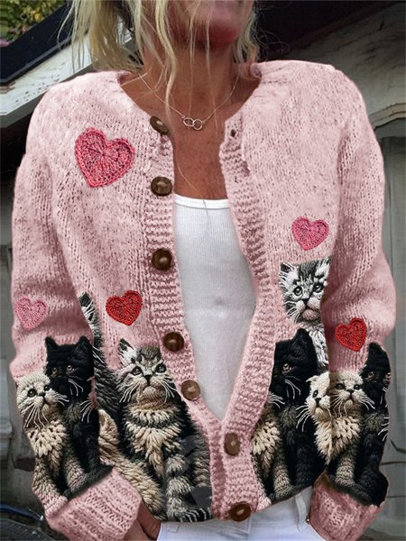 

Women Wool/Knitting Floral Long Sleeve Comfy Casual Cardigan, Pink, Cardigans