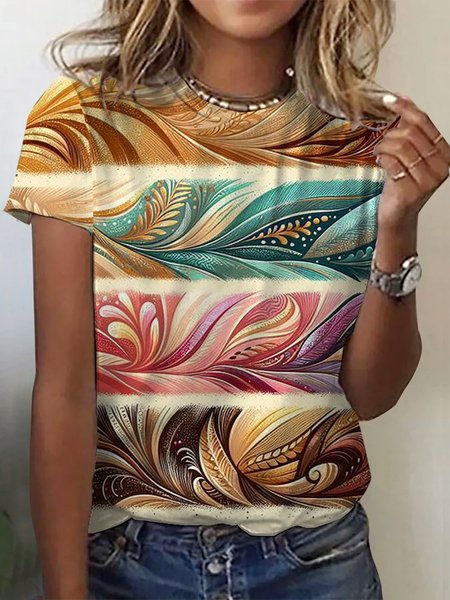 

Women's Short Sleeve Tee T-shirt Summer Abstract Crew Neck Casual Top, Multicolor, T-Shirts