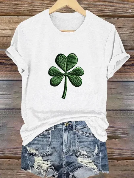 

Women's Shamrock Short Sleeve Tee T-shirt St. Patrick's Day Floral Casual Summer Graphic Tee Top, White, T-Shirts