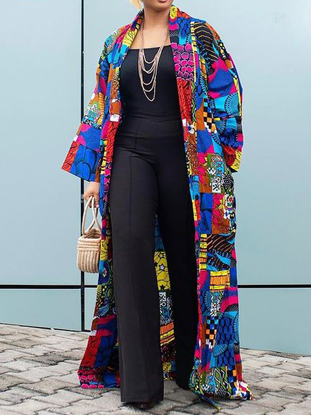 

Casual Random Print Long Kimono, As picture, Kimonos
