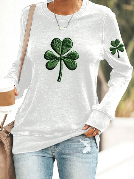 

Casual St. Patrick's Day Crew Neck Leaf Sweatshirt Printing, White, T-shirts