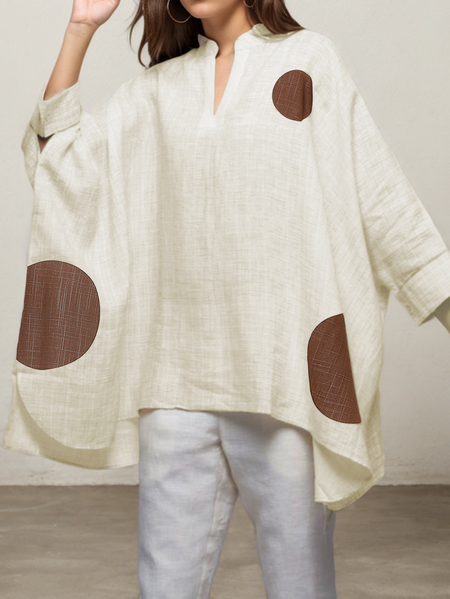 

Women Polka Dots Crew Neck Linen Long Sleeve T-shirt, White, Tees & T-shirts