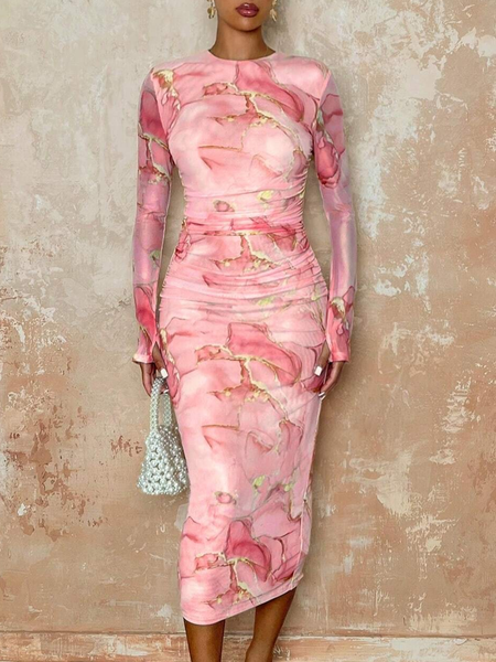 

Urban Random Print Printing Midi Dress, Pink, Midi Dresses
