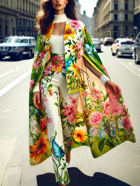 

Elegant Printing Floral Loosen Kimono, As picture, Kimonos
