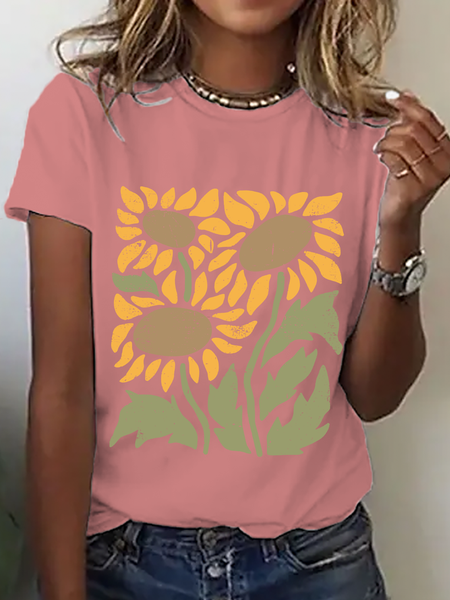 Retro Sunflower Cotton T-Shirt, Orange pink, T-shirts