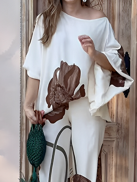 

Vacation Floral Asymmetrical Blouse, As picture, Blouses and Shirts