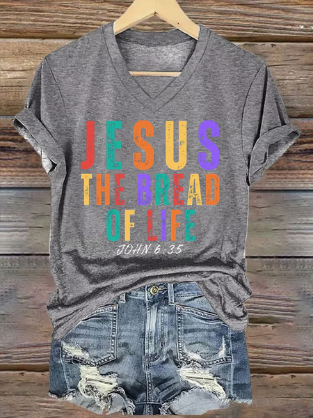 

Women's Jesus The Bread Of Life Print T-Shirt, Gray, T-shirts