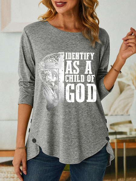 

Identify As A Child Of God Jesus God Christian Three-Button Crew Neck T-Shirt, Gray, Long sleeves