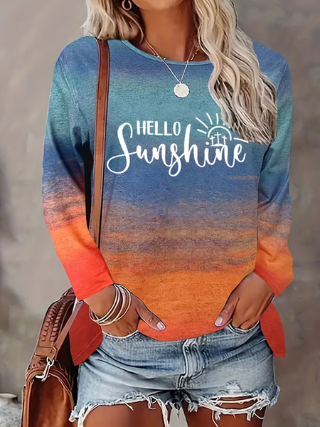 

Women's Casual Gradient Faith T-Shirt, As picture, Long sleeves