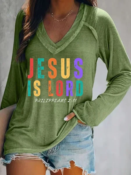 

Women's Jesus Is Lord Print T-shirt, Green, Long sleeves