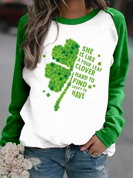 

Women'S She Is Like A Four Leaf Clover Hard To Find Lucky To Have Print Casual Print Sweatshirt, Green, Hoodies&Sweatshirts