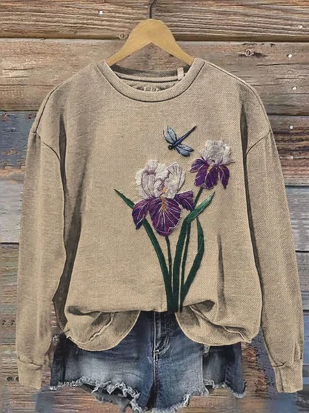 

Casual Crew Neck Floral Sweatshirt Printing, As picture, Hoodies & Sweatshirts