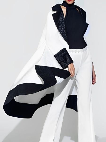 

Urban Color Block Mid-long Kimono, Black-white, Kimonos