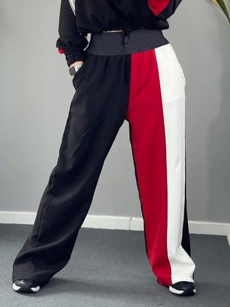 

Casual Color Block Wide Leg Pants, As picture, Pants