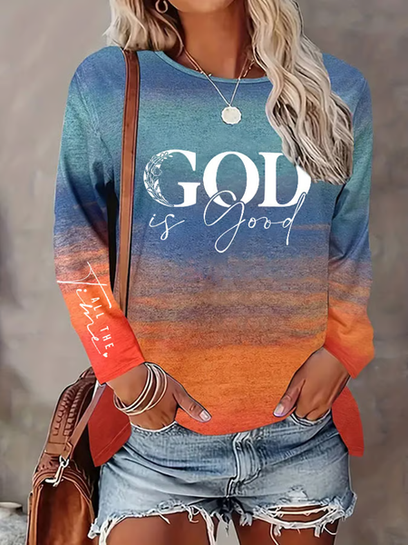 

Women's “God Is Good”Faith Casual T-Shirt, As picture, Long sleeves