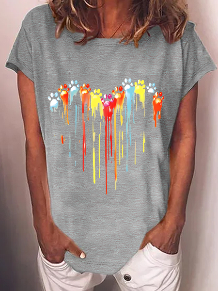 

Dog Paw Heart Cotton-Blend T-Shirt, Gray, T-shirts
