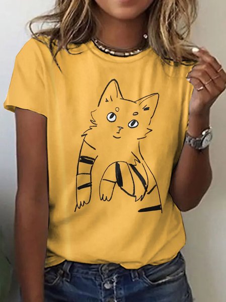 

Vintage Animal Crew Neck Short Sleeve T-shirt, Yellow, T-shirts