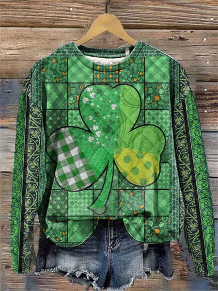 

Women's St. Patrick's Day Floral Shamrock Crew Neck Printing Casual Spring/Fall Long Sleeve Sweatshirt, Green, Sweatshirts & Hoodies