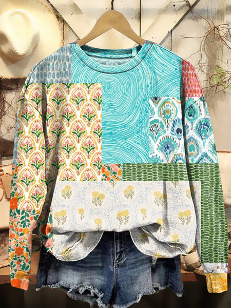 

Women's Crew Neck Floral Printing Casual Spring/Fall Long Sleeve Sweatshirt, As picture, Sweatshirts & Hoodies